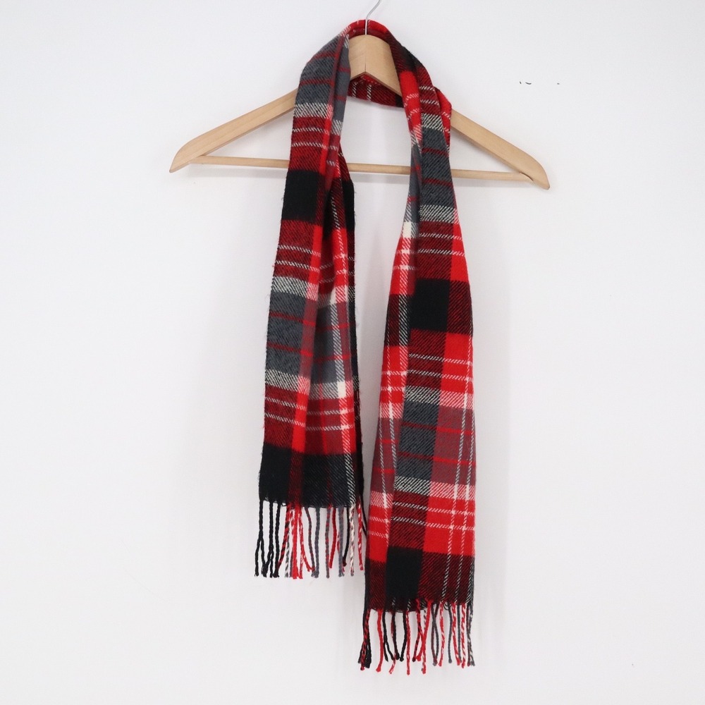 Unbranded Scarf Unisex One Size Plaid Red Black Gray Fringed Excellent